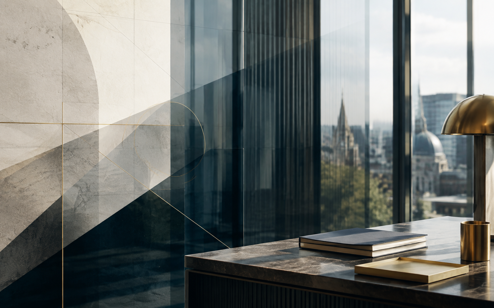 Abstract architectural study in the SQ Accountants brand colours